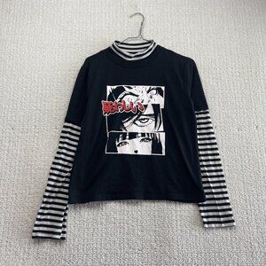 Y2K Romwe Anime Graphic Emo Punk Goth Grunge Layered Long Sleeve Shirt Wom Sz M